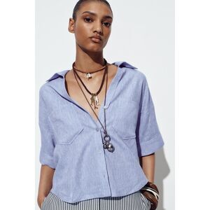 NWT ZARA LINEN BLEND CROPPED SHIRT